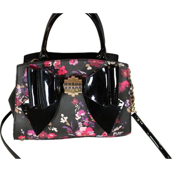 Betsey Johnson Top Handle Purse with Crossbody Strap Large Bow Floral PU84 - Picture 13 of 15